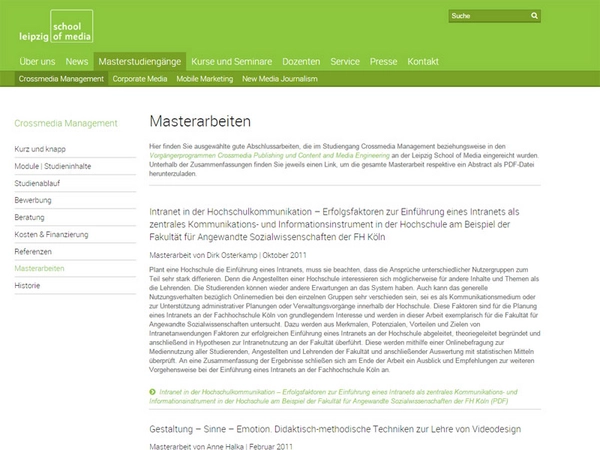 Download der Masterarbeiten im Studiengang Crossmedia Management