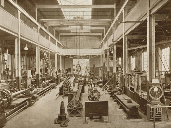 Ausstellung WerkStadtLeipzig: Dreherei Bleichert 1908, Foto: Stadtgeschichtliches Museum Leipzig