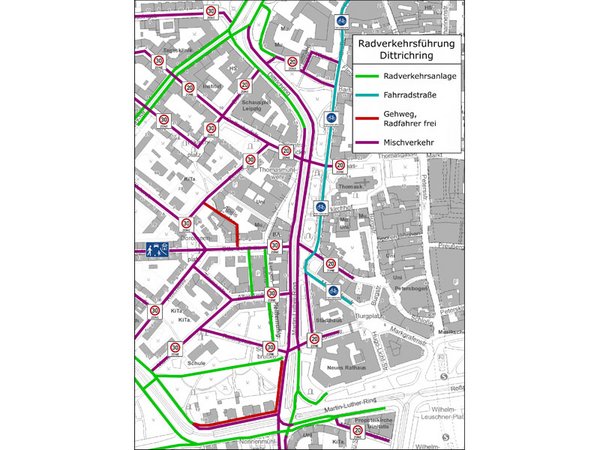 Radverkehr auf dem Dittrichring in Leipzig, Grafik: Stadt Leipzig